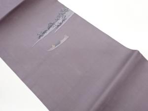 紗 海辺に抽象松・舟・人物模様織出し名古屋帯